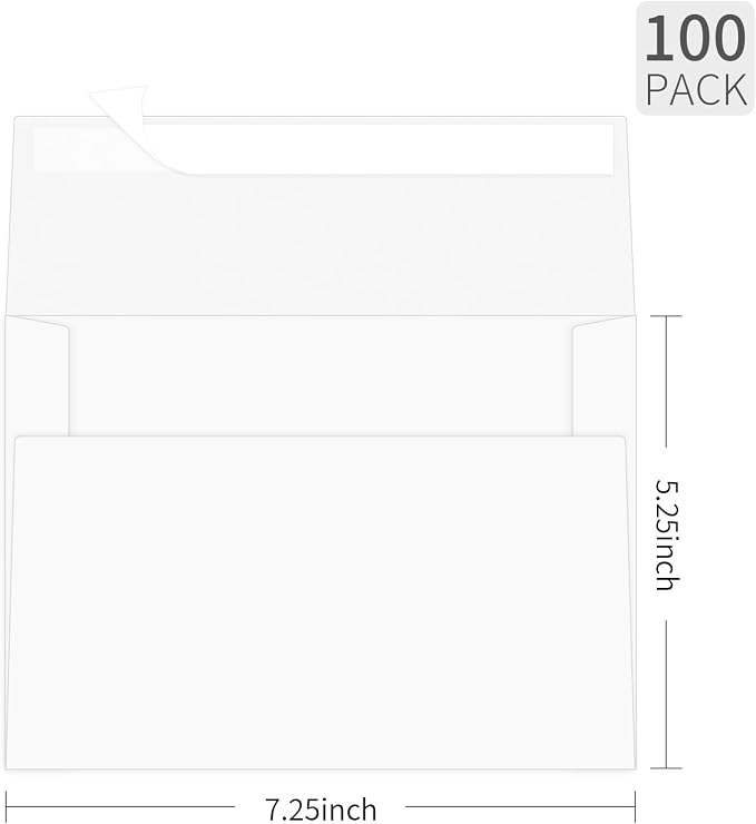YINUOYOUJIA 100 Packs White 5x7 Envelopes, A7 Envelopes for Invitations, Self Seal for Weddings, Graduation, Baby Shower, Birthday, Greeting Cards
