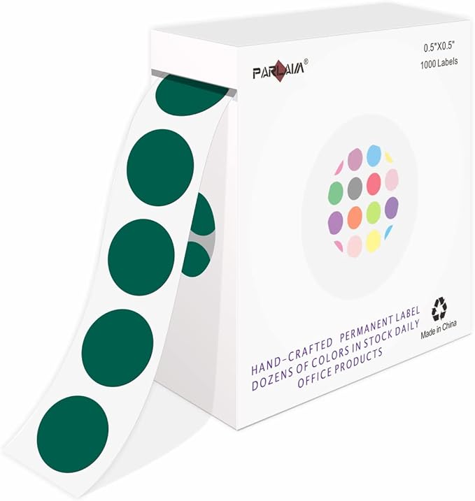 PARLAIM Round Dot Stickers 1/2 Inch Color Coding Labels on a Roll, 1000 PCS Permanent Circle Stickers in Plastic Dispenser Box for Home Office Classro