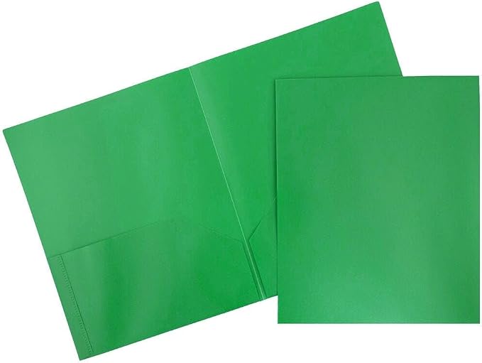 JAM PAPER Plastic 2 Pocket POP Folders - Durable School Folders - Green - 12/Pack