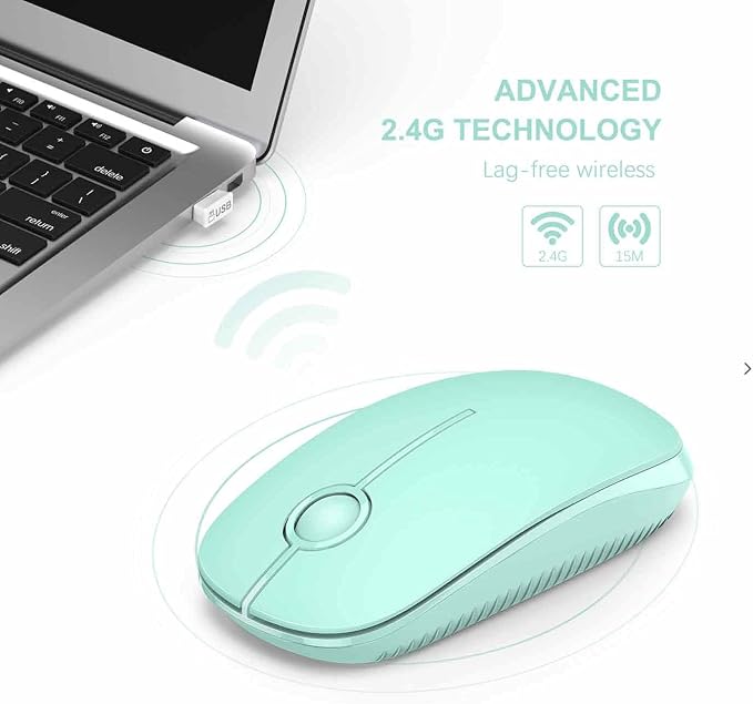 VssoPlor Wireless Mouse, 2.4G Slim Computer Laptop Mouse, Mint Green | Portable Mouse, Plug & Play USB Nano Receiver, Quiet Silent Optical Mice for Notebook, PC, Laptop, Computer, Windows, Mac