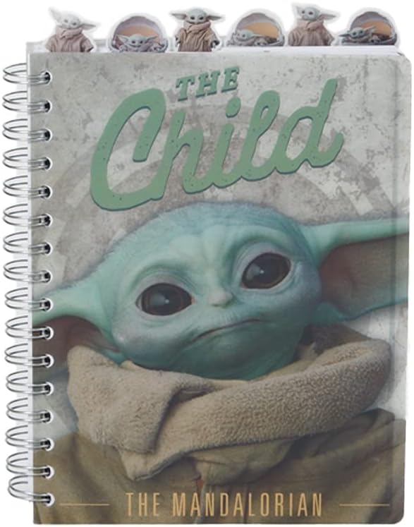 Baby Yoda Star Wars Mandalorian Tab Journal Notebook, 144 Lined Pages, 8x7 | Vinyl Cover, Baby Yoda Tab Dividers & Lined Pages, Fun Mandalorian Journal Gift for Star Wars Fans, School & Office Supplies