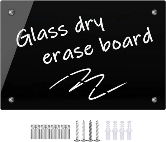 Okydoky Black Glass Dry Erase Whiteboard, 8"" x 12"" Frameless Glass White Board for Home,School,Office,Black Surface（Glass BB-BK-2030）