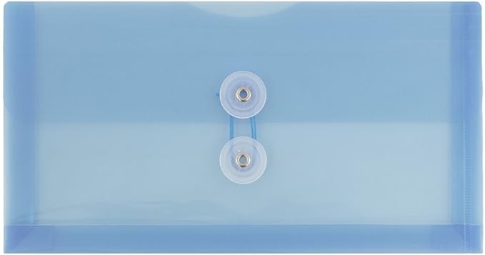 JAM PAPER Plastic Envelopes with Button & String Tie Closure - #10 Business Booklet - 5 1/4 x 10 - Assorted Colors - 12/Pack