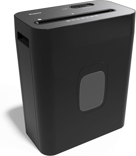 Staples 12-Sheet Cross-Cut Paper Shredder, Quiet, Anti-Jam, Black | Shreds credit cards and staples. Auto start/stop, 4.25-gallon bin for home office.