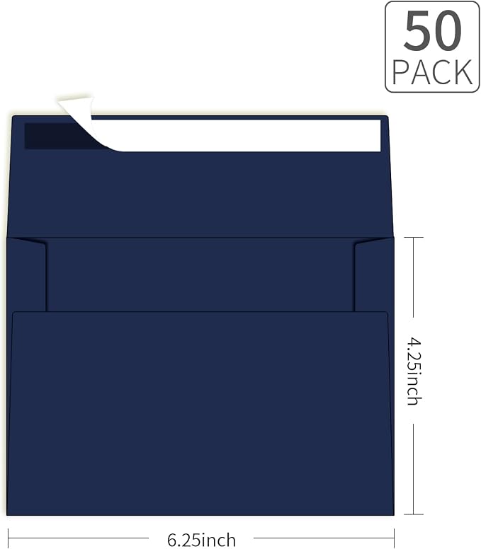 4x6 Envelopes For Invitation (50, Blue, A4) | A4 Envelope blue,50 pack 4x6 card Envelopes Self Seal,for weddings, greeting cards,baby shower,photos,birthday