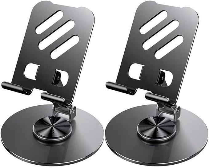 Cell Phone Stand for Desk,Metal Base,Adjustable,Foldable Cellphone Holder 360 Rotation Smartphone Holder with Non Slip Pads,Compatible with Phone, Android Smartphones (2 Pack,Dark Gray)