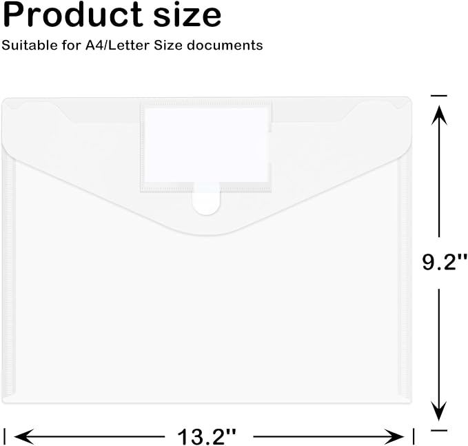 10 Pack Plastic Envelopes File Folders, Plastic Filing Folders A4 Pouch | Safe Closure, Colored Folder for Documents Letter A4 Size with Label Pocket, Office Teacher School Supplies Storage