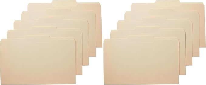 Amazon Basics Sturdy Manila File Folders, 1/3 Tabs in Assorted Positions for Filing and Easy Labeling, Legal Size, 8.5 x 14 inch, 200-Pack