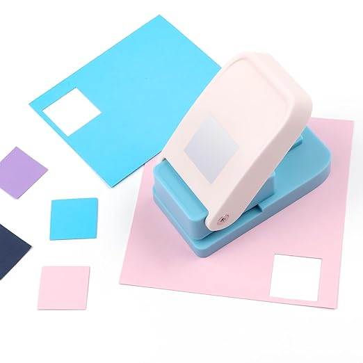 Square Hole Punch, 1 inch Craft Lever Paper Punches, Portable Manual Square Stamp Craft Puncher for Crafting Card Making Supplies, DIY Projects, Gifts （ Random Color Black/Sliver