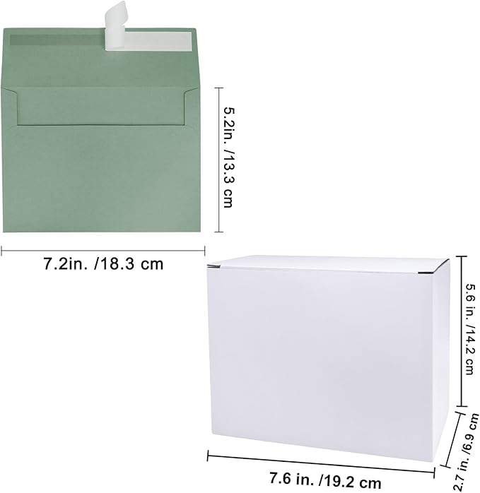 Winlyn 100 Pcs Sage Green A7 Invitation Envelopes 5 1/4 x 7 1/4 Square Flap Envelopes Self Seal 73lb for Wedding Shower Birthday Graduation Mailing Invitation Announcement 5 x 7 Greeting Cards Photos