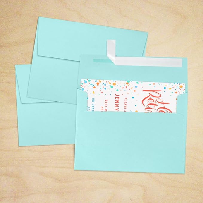 LUXPaper A7 Invitation Envelopes | Peel & Press | 5 1/4" x 7 1/4" | Seafoam Blue | 80lb. Text | 50 Qty
