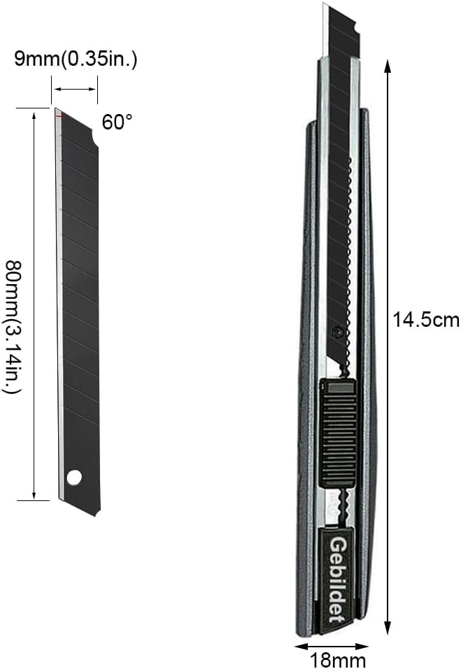 5pcs Right and Left Hand Self-Lock Cutter Knife/Black 9mm Blades /60° Blace Knife/Utility Knife/Graphic Knife (G300)