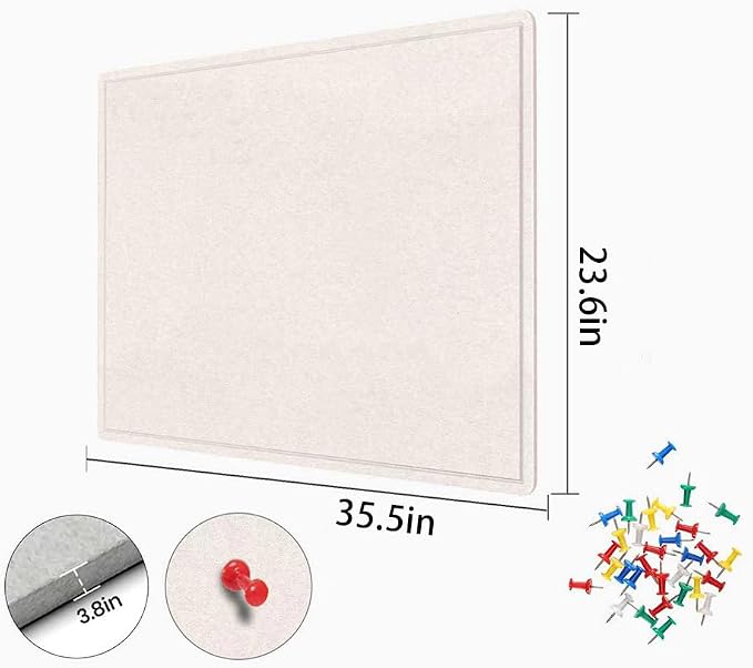 Bulletin Board 36" x 24" Felt Cork Board - Decorative Pin Board, Oatmeal | Cork Board Alternative for Wall, Foldable Self-Adhesive Vision Board Prayer Board with Pushpins for Home Office Classroom