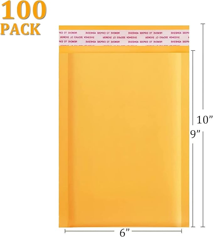 Kraft bubble mailers 6x10"100Pack Usable Size 6x9in,Self Seal Strong Adhesive Shipping Bags, Cushioning Padded Envelopes for Shipping, Mailing,Small Business Supplies.