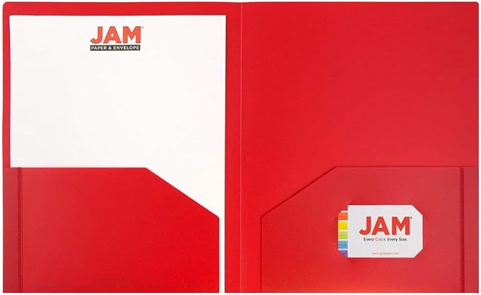 JAM PAPER Heavy Duty Plastic 2 Pocket Extra Tough School Folders - Assorted Primary Colors - 6/Pack