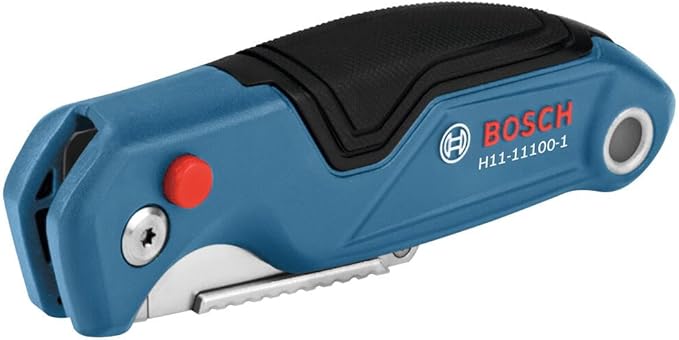 BOSCH H11-11100-1 Folding Utility Knife | Compact, Portable, and Durable with Integrated Blade Storage, Thumb Rest, and Includes Belt Clip, Strap Cutter, 3 Blades