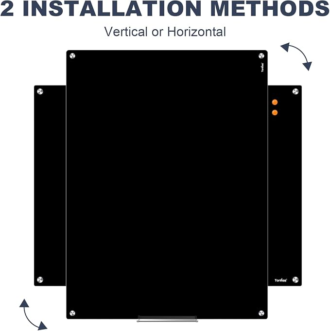 Glass Whiteboard 48x32 Black Magnetic White Board Dry Erase Board for Wall | Magnetic Surface, Dry Erase, Large Frameless Glass Whiteboard, Ideal for Office Home School Classroom Kitchen