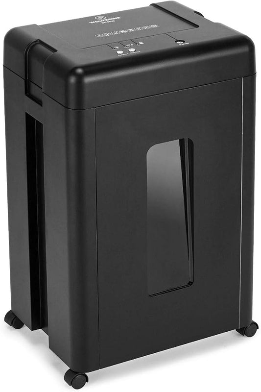 WOLVERINE SD9520 P5 Super Micro Cut Shredder, 15-Sheet, 2x10mm, 8Gal, Black | P-5 Super Micro Cut | 2×10mm | 15-Sheet | 12.5ft/min | 56dB | 8Gal | CDs | Induction Motor | ETL Listed