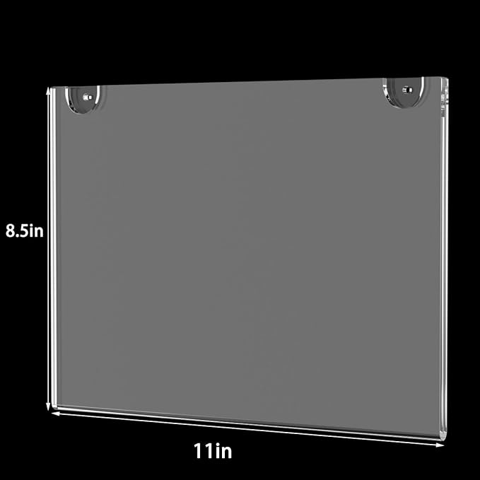 HIIMIEI Acrylic Wall Mount Sign Holder 8.5 x 11 Horizontal 12 Pack, Clear Paper Document Holder, Wall Mount Ad Frame with 3m Tape Adhesives & Screws for Office, Home, Store, Restaurant