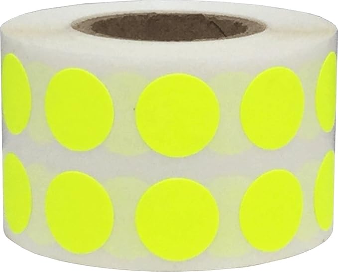Fluorescent Yellow Circle Dot Stickers, 1/2" Inch, 1000 Labels per Roll - Ideal for Organizing, Decorating, Labeling, and Crafting in Homes, Schools, and Offices