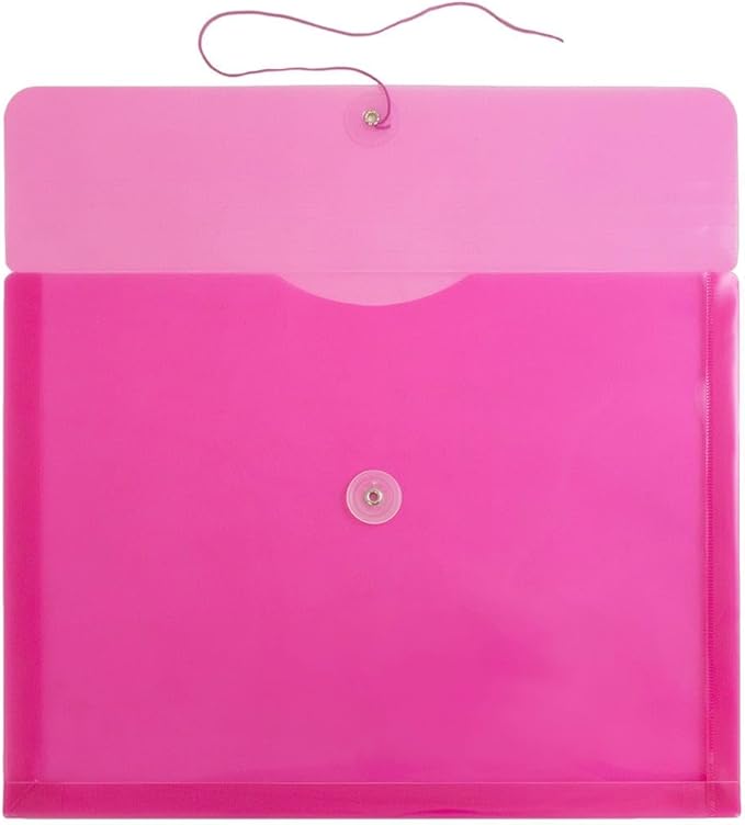 JAM PAPER Plastic Envelopes with Button & String Tie Closure - Letter Booklet - 9 3/4 x 13 - Fuchsia - 3/Pack