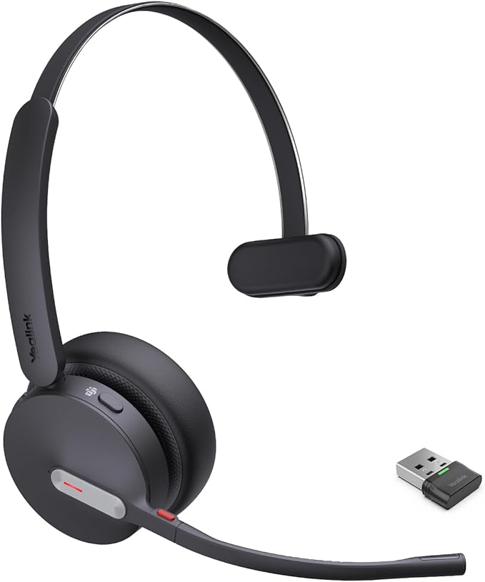Yealink BH70 Mono Bluetooth Teams Headset with AI Mic for Work from Home PC | 3 Microphone Sound Isolation, Microsoft Teams & Zoom Certified, Compatible with Cisco Zoom Google, 35h Talk, USB-A dongle