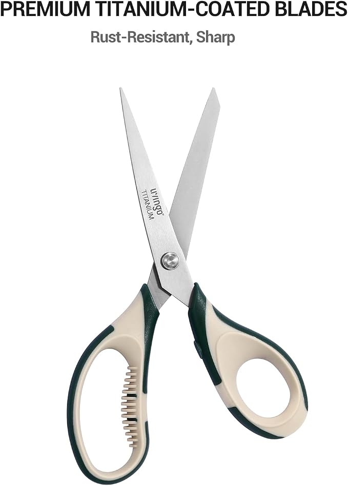 LIVINGO 3 Pack 8" Office Scissors All Purpose – Titanium Coated Blades | Ergonomic Colorful Handles, Sharp Heavy Duty Shears for Home, School Sewing & Craft Cutting Fabric, Paper