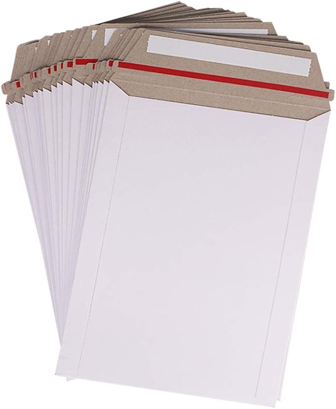 zmybcpack 100 Pack 6X8 inch Self Seal Photo Document Mailers Stay Flat White Cardboard Envelopes White Photography Mailers for CD, Photos, Document