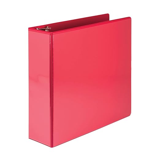 Samsill 4 Inch 3 Ring Binder, Economy Round Ring, Clear View Cover, 675 Sheet Capacity - for Schooo, Home, Office - Ruby Red