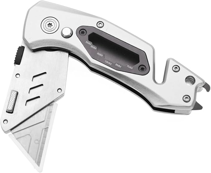 Utility Knife Folding Safety Lock Quick Change with 10 Extra SK5 Replacement Blade Lightweight Aluminum Handle & Pocket Clip Multi-Use Box Cutter Office Home Art Diy Great Gift Choice (UPG V. Silver)