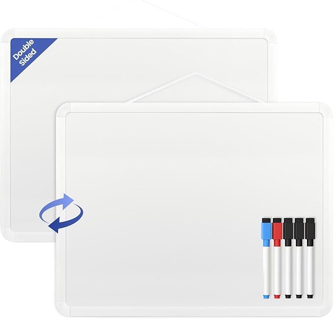 Small White Board for Wall, 11" x 14" Mini Dry Erase Board with Plastic Frame, Cute Hanging Whiteboard to Do List with 5 Markers for Kitchen Planner, Home, Office