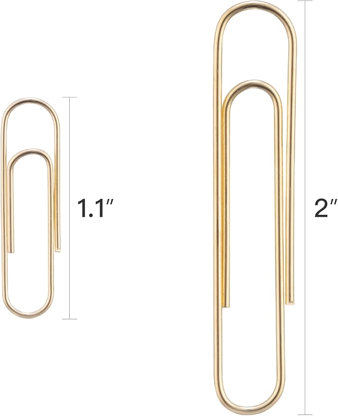 Paper Clips Assorted Sizes, Large PaperClips, Small PaperClips, Paper Clip, 300 Gold Paper Clips, (3 Boxes of 100 Each)