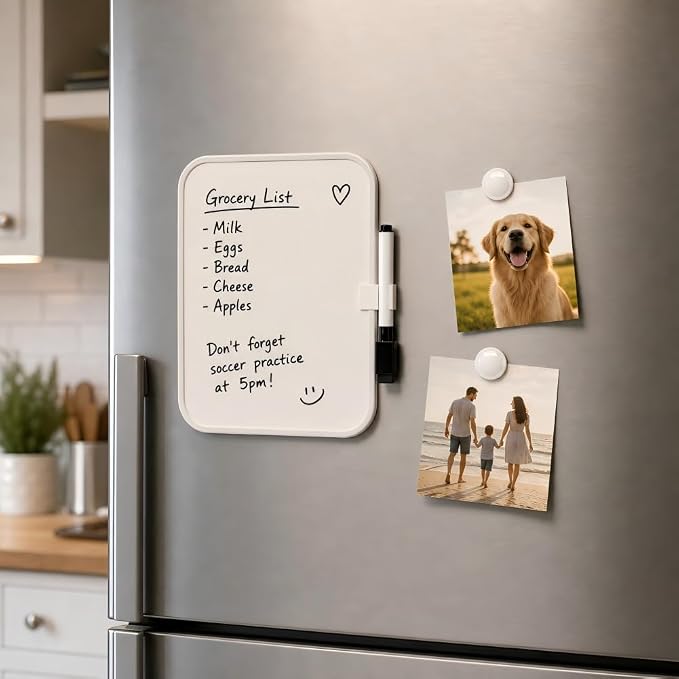 2 Pack Magnetic Dry Erase Board 6" x 8", Mini Whiteboard with Marker, Magnets & Pen Holder, Small Magnetic Whiteboard for Fridge, Locker, Office Desk, Kitchen, School & Home Organization(White)