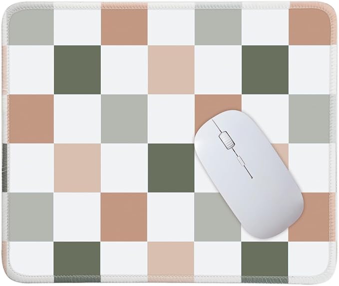 Mouse Pad for Desk with Stitched Edge, Premium Cute Washable Mouse Pads. Computer Mousepad with Non-Slip Rubber Base, Mousepads for Laptop, 9.25x7.75x0.12 inch (Muted Checkers)