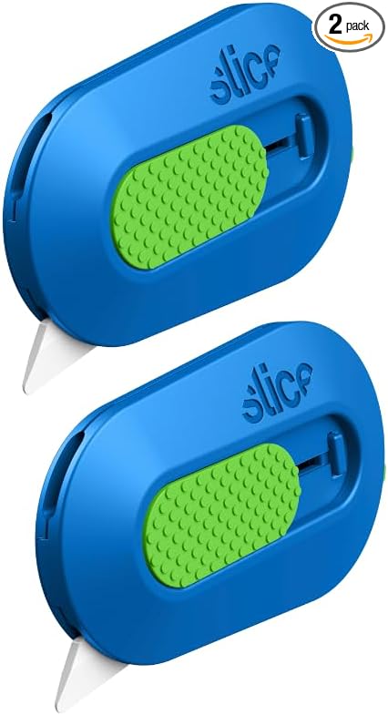 Slice Mini Box Cutter | Manual Retracting | Safe Ceramic Box Cutter Lasting 11x Longer than Metal | Box Opener | 2 Pack | Blue
