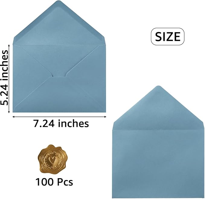 100 Pieces A7 Envelopes Colorful 5x7 Envelopes for Greeting Cards, Birthday, Weddings, Baby Shower Invitation Cards (Dusty-Blue, 5.24 x 7.24 Inches)
