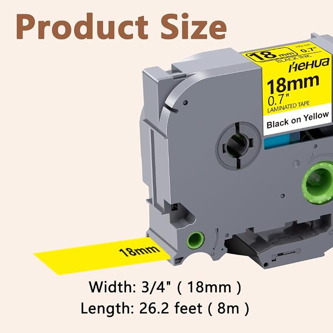 Hehua TZ641 3PK Compatible for Brother 18mm Label Tape Black on Yellow | 3/4 inch;3/4';0.7';0.7 inch;TZe 641;Black on Yellow；18mm Label