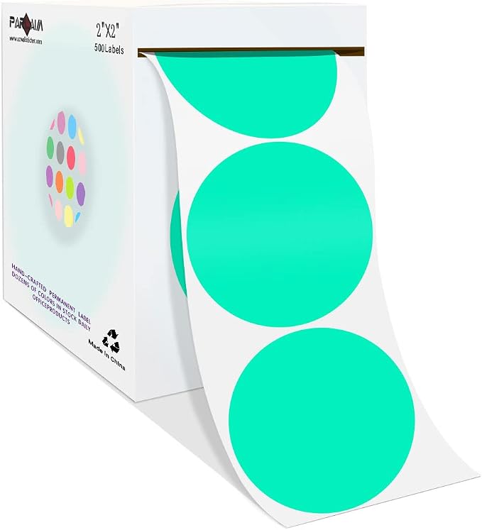 PARLAIM 2”Color Coding Labels Stickers,500PCS Round Permanent Adhesive Circle Dot Stickers for Inventory Office Home Aqua
