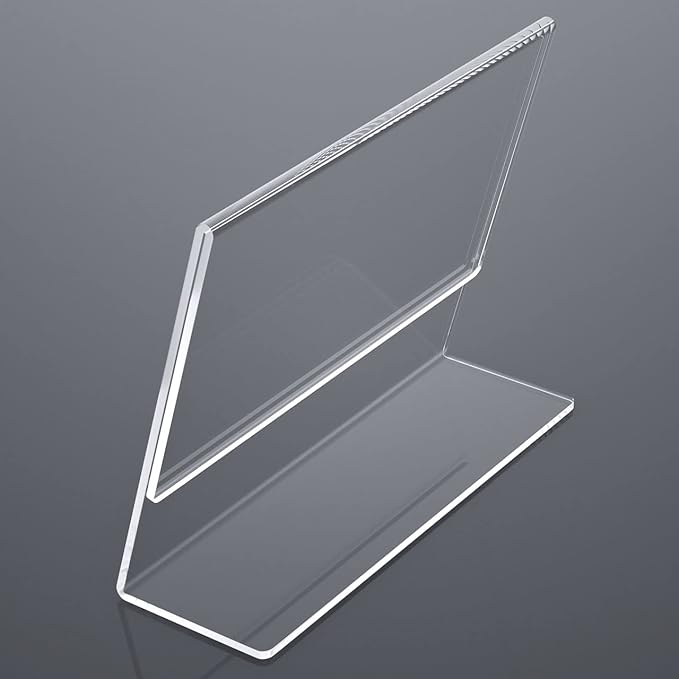 NIUBEE Acrylic Sign Holder 8.5x11 Inches 12 Pack Horizontal, Slant Back Clear Frames, Plastic Paper Flyer Display Holder, Document Menu Table Stand for Office, Store, Restaurant -Landscape