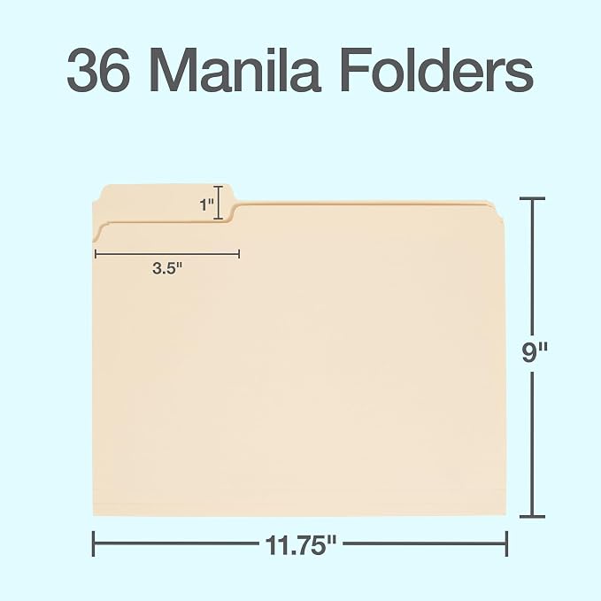 Oxford File Folders, 36 Pack, Letter Size (8.5" x 11"), 3 Tabs, Durable Manila Paper, for School, Office & Home Document Organization