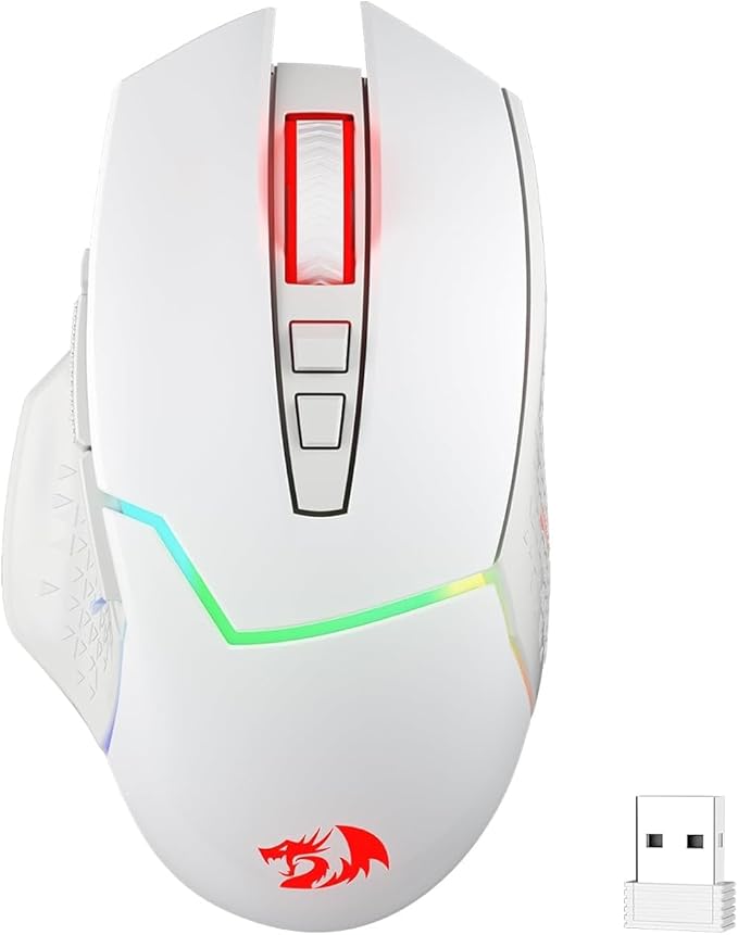 Redragon M690 PRO Wireless Gaming Mouse, 8000 DPI Wired/Wireless Gamer Mouse w/Rapid Fire Key, 8 Macro Buttons, Ergonomic Design for PC/Mac/Laptop, White | Cable-Free 0 Delay, Smooth Precise Tracking, Rapid-Fire Macro Keybinds, Vibing Backlight, Ergono...