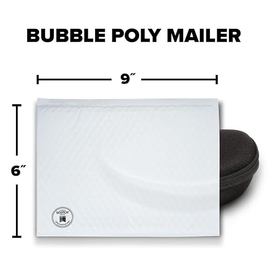 Scotch Poly Bubble Mailer, White, Extra Small Size 0 Inside Dimensions 6 IN x 9 IN, made with 50% recycled plastic 4pk