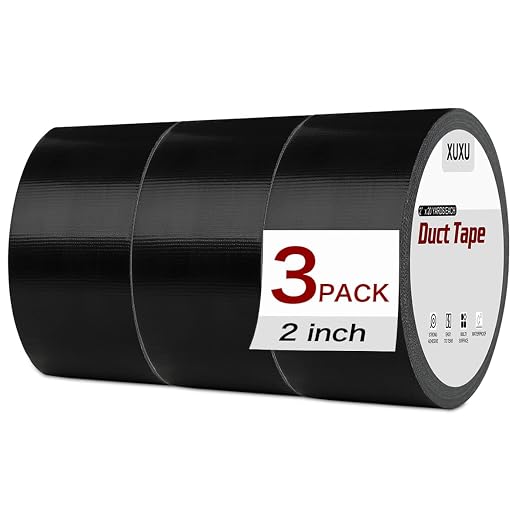 XUXU 3Pack Black Duct Tape Heavy Duty Waterproof 60 Yards x 2 Inch Total | Strong Adhesive Duct Tape Bulk for Indoor Outdoor Repairs