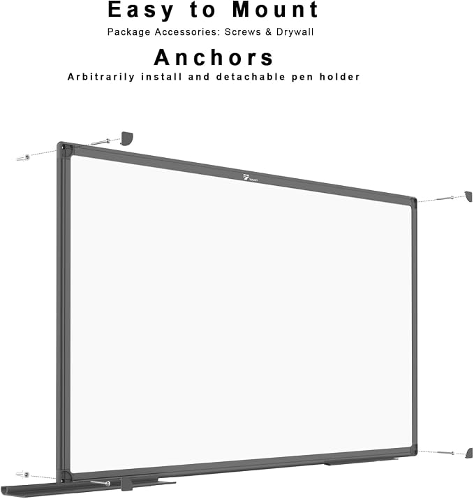 TOWON Magnetic Dry Erase Board 72x40 in, Aluminum Frame, Black Border | Large wall mounted white board with markers, pen tray, magnets and cleaning wipe for office and classroom