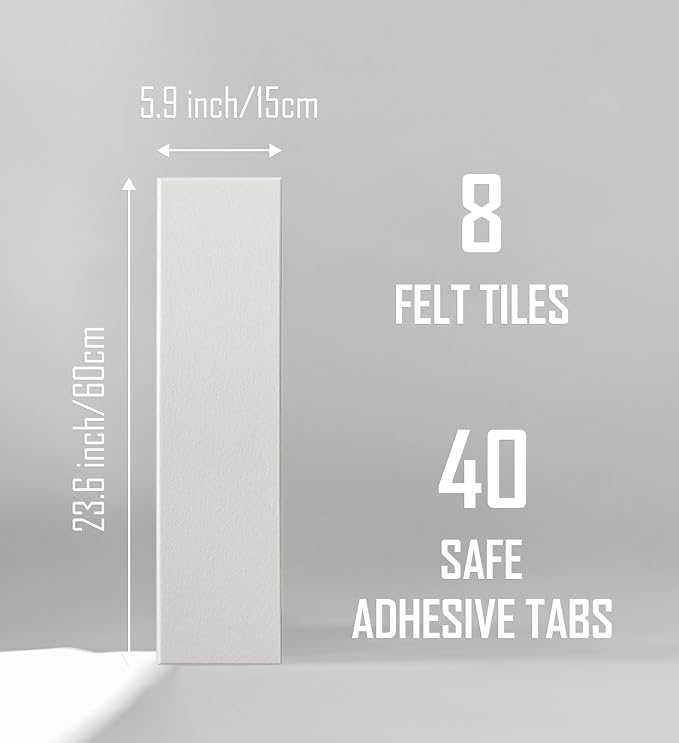 24"x47" Large Cork Board Alternative – 8 Pack Shiplap Felt Wall Tiles with Safe Removable Adhesive Tabs | Felt Bulletin Board for Walls Pin Board for Office, Home, Classroom, Kids Room – Pure White