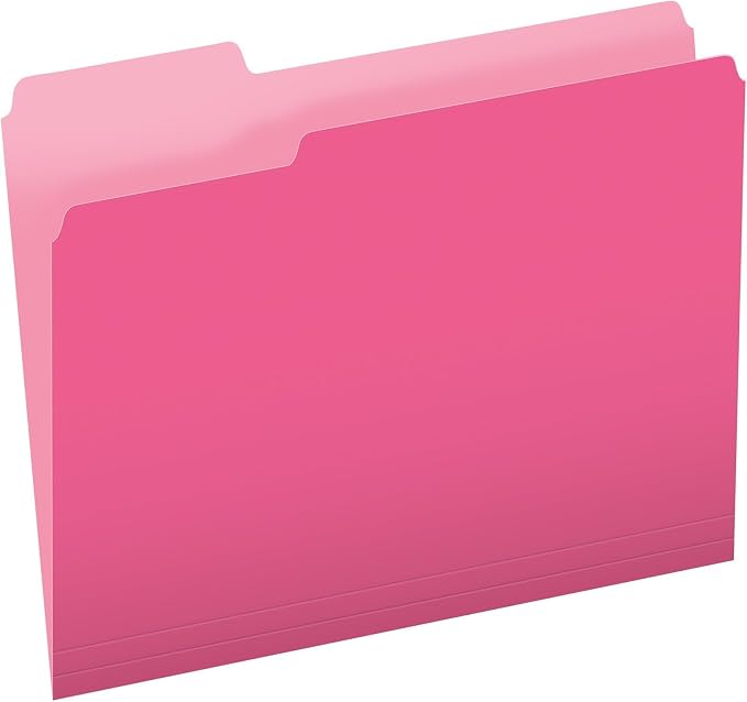 Pendaflex Two-Tone Color File Folders, Letter Size, 1/3 Cut, Pink, 100 Per Box (152 1/3 PIN)(Pack of 5)