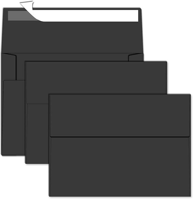 5x7 Envelopes For Invitation A7 Envelope black,50 pack 5x7 card Envelopes Self Seal,for weddings, greeting cards,baby shower,photos,birthday (50, Black, A7)