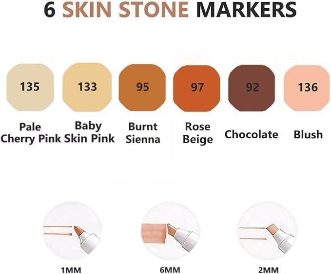 Arhomet 6 Colors Skin Tone Alcohol Markers Set, Skin, Wood, Earth Colors Dual Tips Art Markers Drawing Sketched Double Tipped for Adults Beginner Artists (Skin Tone)