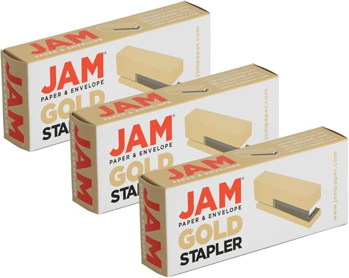 JAM PAPER Modern Desk Stapler - Gold - 3/Pack