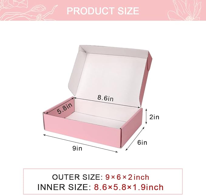 Shipping Boxes for Packaging 9x6x2", 20 Pack Pink Cardboard Boxes for Mailing, Shipping Mailer Boxes Medium for Small Business